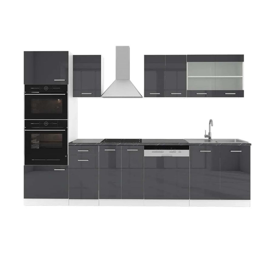 Vicco R-Line Küchenzeile in Anthrazit Hochglanz und Weiß mit Hochschrank, Breite: 300 cm - Bild 2