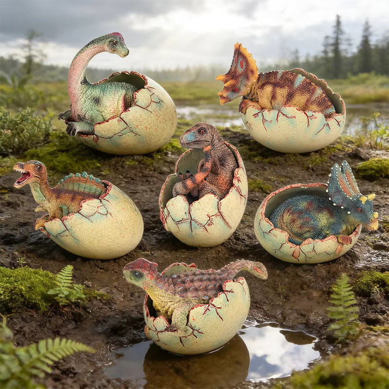 Oenux Dinosaurier-Ei-Modell mit T-Rex, Spinosaurus, Velociraptor und Pterosaurier Figuren-Statue, Kunststoff, Bunt / Mehrfarbig - Bild 5