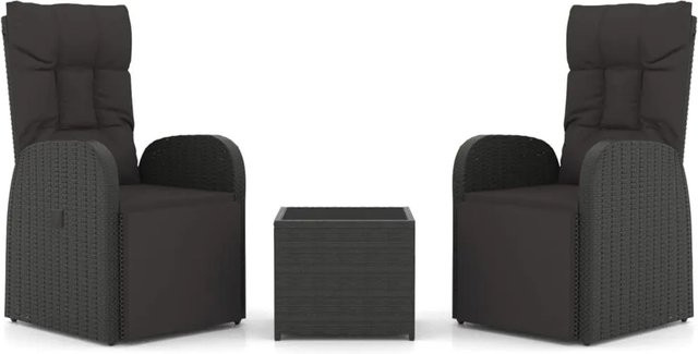 vidaXL 3-tlg Garten-Lounge-Set Schwarz aus Poly-Rattan und pulverbeschichtetem Stahl mit Polsterkissen und Couchtisch - Bild 1