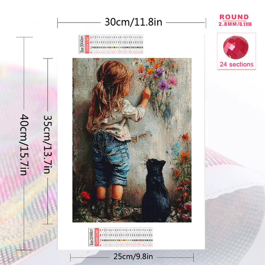 EverShine DIY Diamantmalerei Set 5D Mosaik mit Katzen und Blumen Motiv in Mehrfarbig, Breite: 20 cm, Höhe: 30 cm - Bild 2