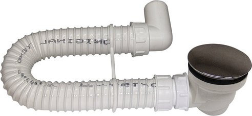 Sanotechnik Brausetassensiphon aus Kunststoff mit flexiblem Schlauch in Weiss und Silber für Brausetassen Ø 90 mm - Bild 1