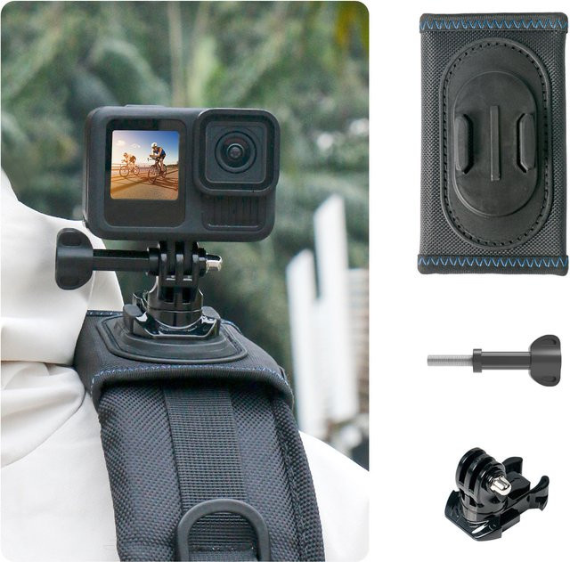 360 Grad drehbare Rucksack-Clip-Halterung für GoPro, DJI OSMO Action und Insta360 in Schwarz - Bild 1