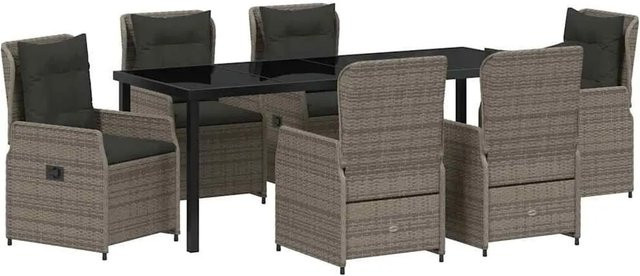 vidaXL Garten Essgruppe 7-teilig aus Poly-Rattan in Grau mit Tisch und Sicherheitsglas - Bild 1