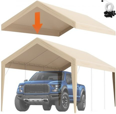 VEVOR Carport Ersatzdach Beige, wasserdicht und UV-geschützt, Garagendachzelt B/T/H: 300 x 600 cm (nur Dachabdeckung, ohne Rahmen) - Bild 1