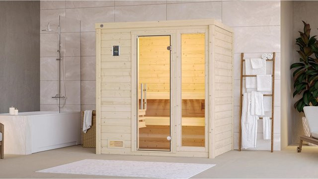 WEKA Massivholzsauna Bergen 1 aus Fichtenholz mit Glastür und Fenstern, braun, B/T/H: 198 x 148 x 203,5 cm - Bild 1