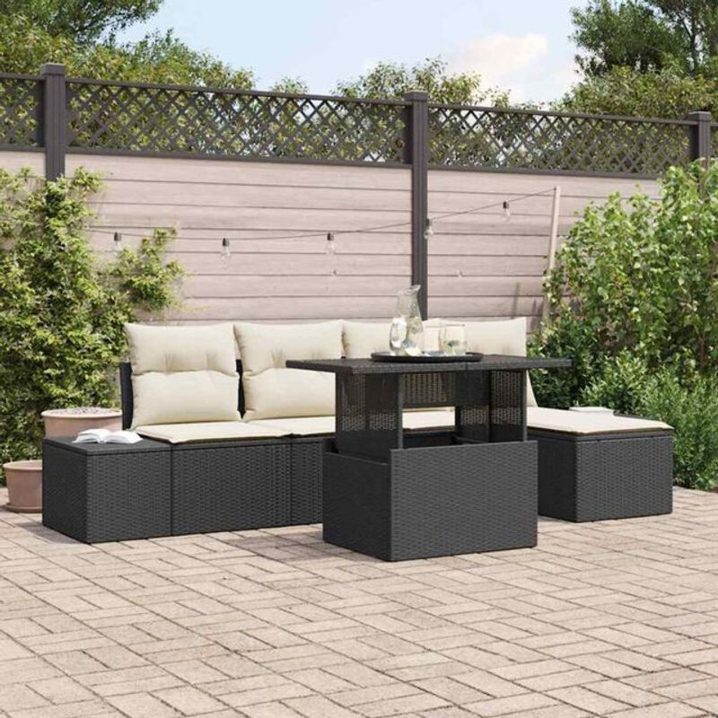 Vidaxl Garten-Sofa-Set aus Polyrattan mit 6 Kissen in Schwarz und Creme - Bild 1