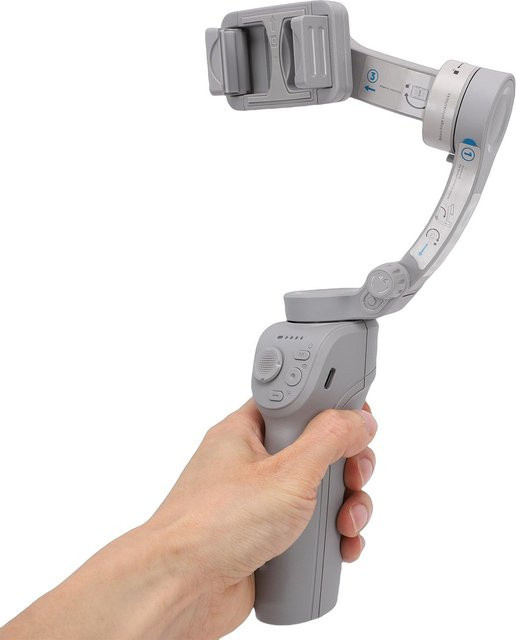 Igeteck Telefonstabilisator mit integriertem Stativ, Fülllicht und Gesichtsobjektverfolgung, Anti-Shake Selfie-Stick mit 3600mAh Akku in Grau - Bild 1
