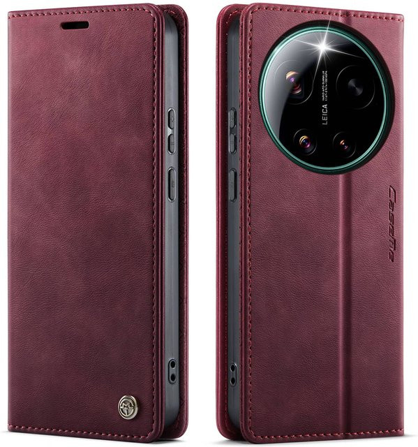 Xiaomi 17 Ultra Luxus Wallet Case aus Retro PU-Leder mit RFID-Schutz und Magnetverschluss in Rot - Bild 1