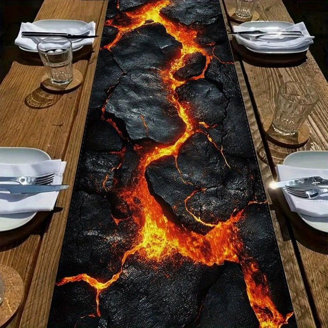JINGYUE Pet Tischläufer mit vulkanischem Lava-Riss-Design in Schwarz, B/H: 40 x 140 cm - Bild 1