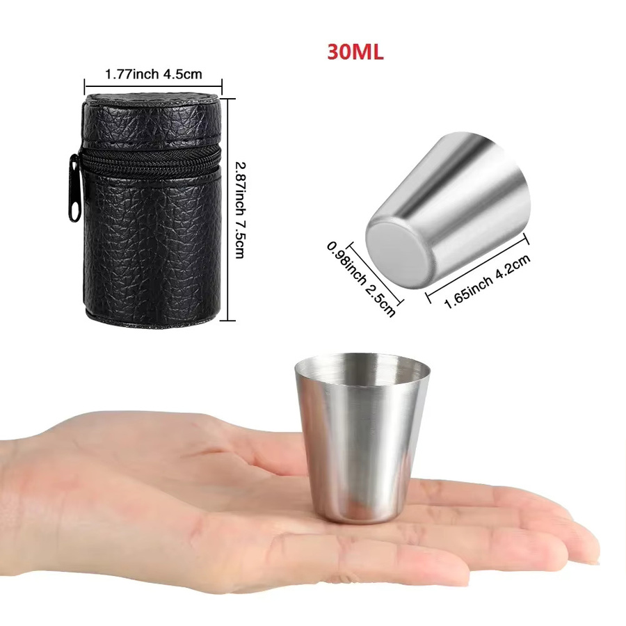 VIE LENTE Reise-Edelstahlbecher Set für Whisky und Wein, Silber, 6 Stück, 30 ml pro Becher - Bild 5