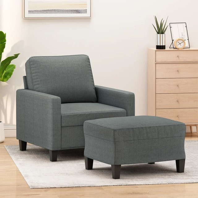 vidaXL Sessel mit Hocker in Grau, moderner Relaxsessel mit Stoffbezug für das Wohnzimmer - Bild 2