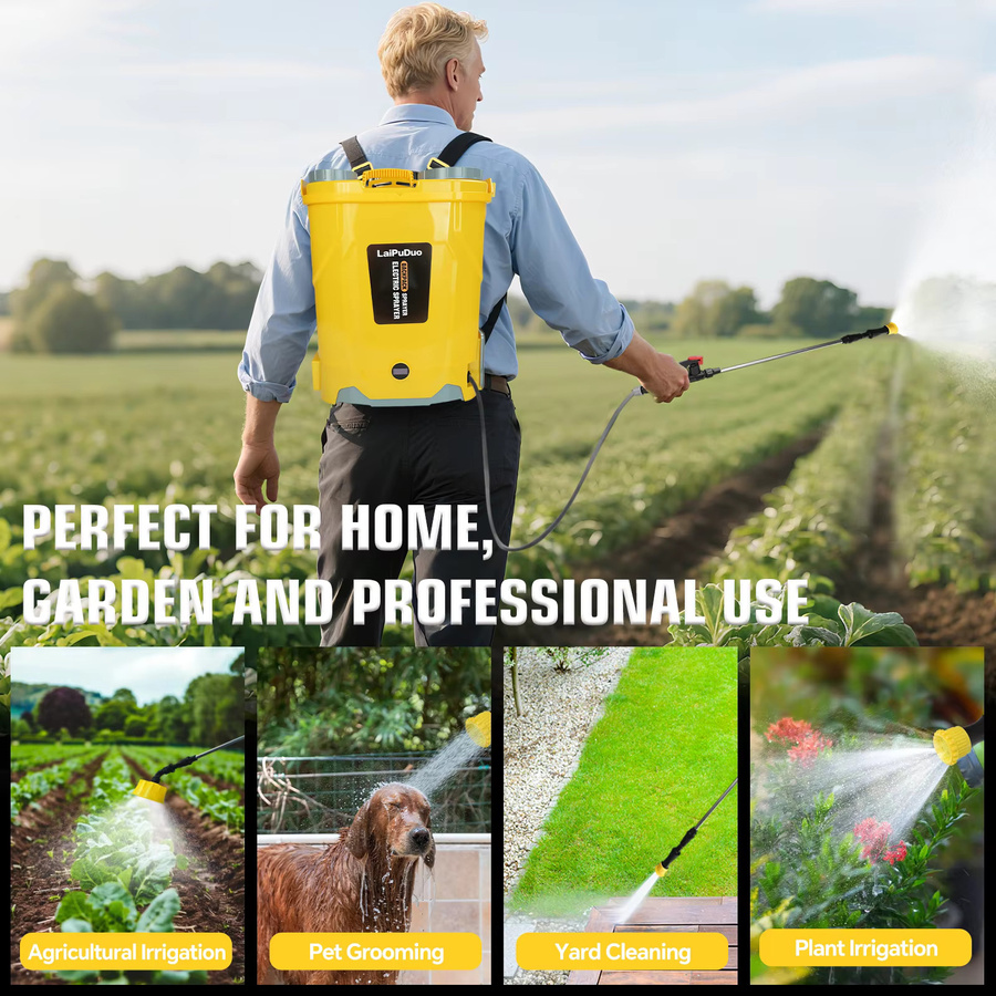 LaiPuDuo Akku-Rückensprühgerät 20L Gelb, Elektrisches Gartensprühgerät mit 100PSI und 4 Düsen, kompatibel mit Dewalt 20V Akku - Bild 6