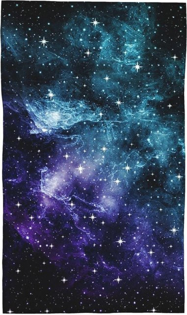 Saugfähiges Gesichtstuch mit Galaxie-Nebel-Muster in Türkis Lila Weiß, Breite: 40 cm, Höhe: 60 cm - Bild 1