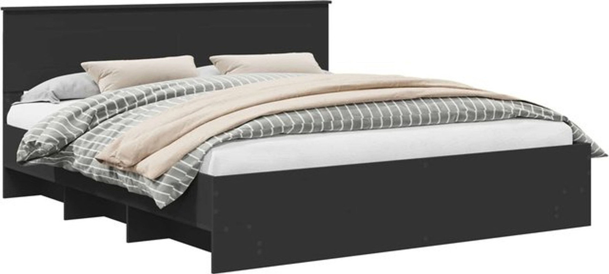 Modernes Bettgestell mit Kopfteil von vidaXL aus Holzwerkstoff in Schwarz, B/T/H: 180 x 200 cm - Bild 1