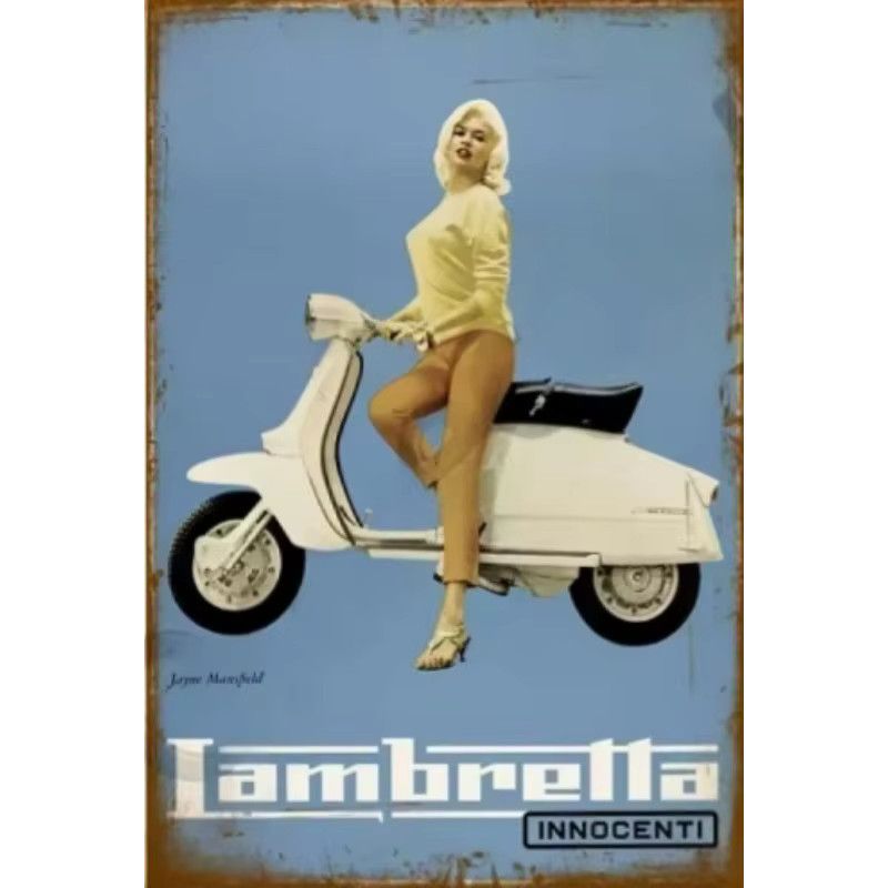Lambretta Motor Metallplakette im Vintage Shabby Chic Design als dekoratives Blechschild - Bild 2