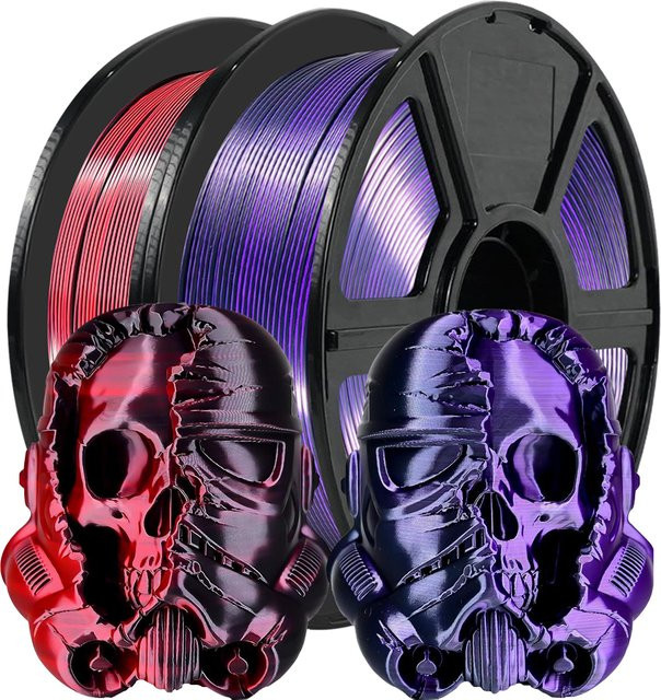 3D Maliang Seiden-Zweifarb-PLA-Filament für FDM-Drucker, 1,75 mm, 250 g, Rot-Schwarz und Schwarz-Lila - Bild 1