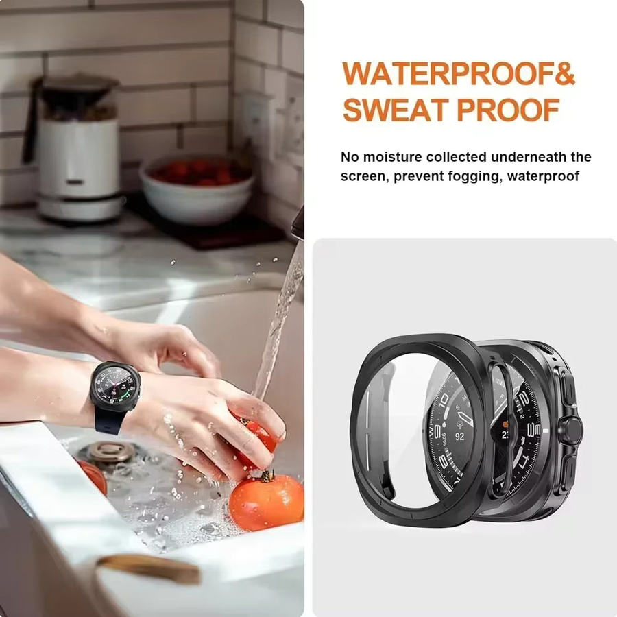 Samsung Galaxy Watch Ultra 2025 47mm Schutzhülle mit gehärtetem Glasfilm in Schwarz und Transparent - Bild 4