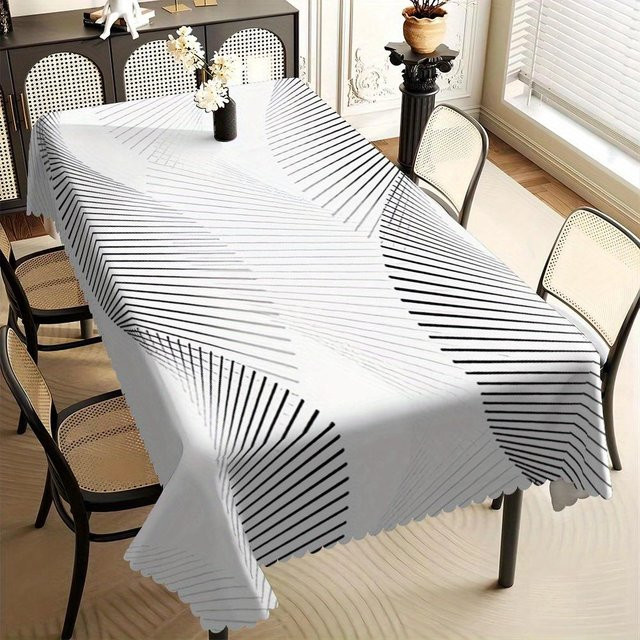JMG Household Supplies Tischdecke mit schwarz-weißem geometrischem Streifenmuster, wasserabweisend und waschbar, B/T: 140 x 90 cm - Bild 1