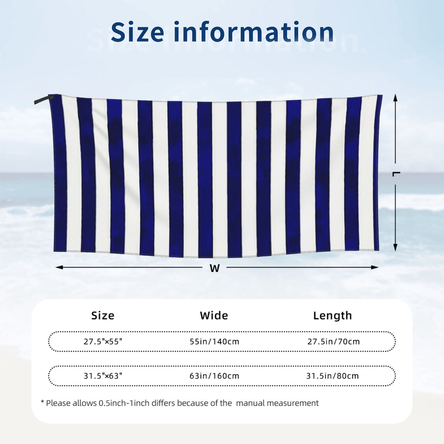 Strandtuch aus weicher Mikrofaser von JMG Household Supplies in Marineblau und Weiß mit Streifenmuster, schnelltrocknend und saugfähig, B/H: 70 x 140 cm - Bild 2