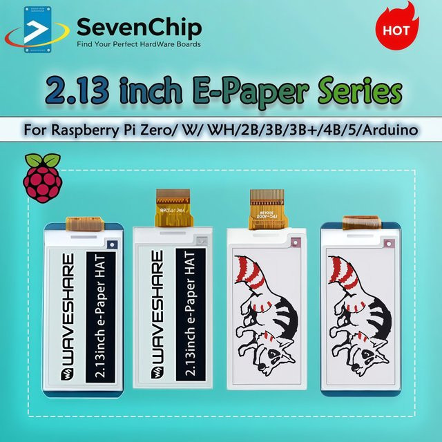Waveshare 2,13 Zoll E-Paper E-Ink Display Hat für Raspberry Pi Zero/W/2B/3B/4B/5 und Arduino mit 250x122 Pixeln - Bild 1