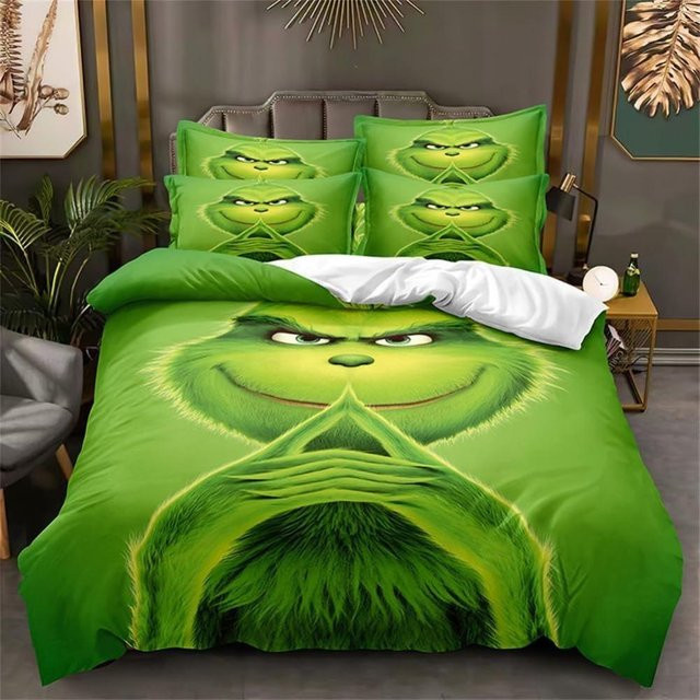 JMG Household Supplies Mikrofaser Bettwäsche-Set mit 3D-Cartoon-Tiermotiv in Grün, bestehend aus Bettbezug und Kissenbezug, B/H: 90 x 200 cm - Bild 1