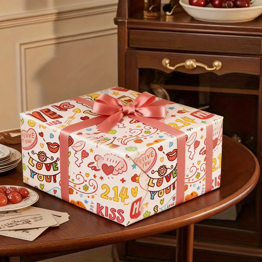5er Set Geschenkpapier für Valentinstag aus Kraftpapier, Mehrfarbig, B: 50 cm, H: 70 cm - Bild 2