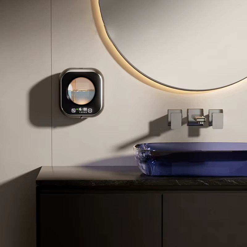 Sarmocare Automatischer Seifenspender zur Wandmontage mit berührunglosem Sensor, wiederaufladbar, LED-Intelligenzreinigung, Schwarz - Bild 6