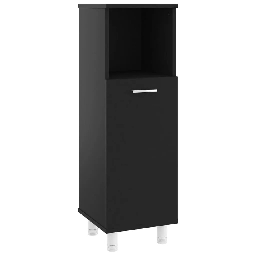 vidaXL Badezimmerschrank Schwarz aus Holzwerkstoff mit Regalböden und Schwenktüren, B/T/H: 30 x 30 x 95 cm - Bild 2