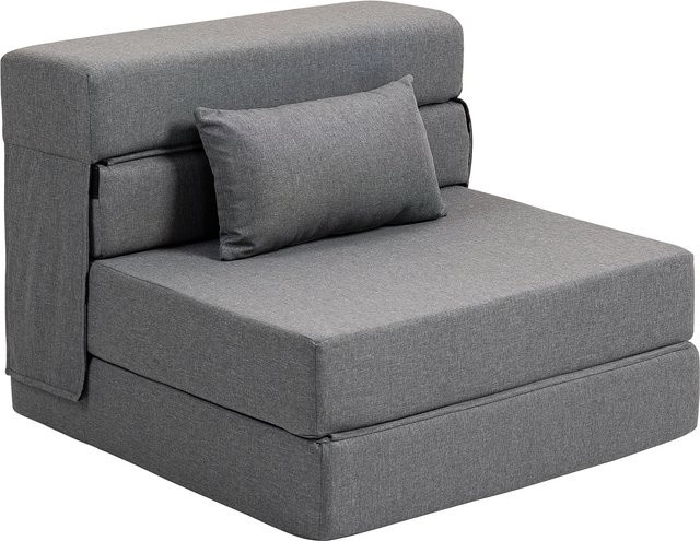 HOMCOM 3 in 1 Schlafsessel Klappbar mit Bettfunktion und verstellbarer Rückenlehne in Leinenoptik, Grau, B/T/H: 80 x 80 x 64 cm - Bild 1