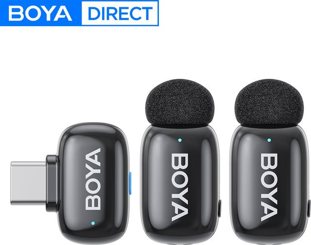 BOYA Mini Drahtloses Lavalier-Mikrofon mit Rauschunterdrückung für iPhone 15/16 und Android USB-C Geräte in Schwarz - Bild 1