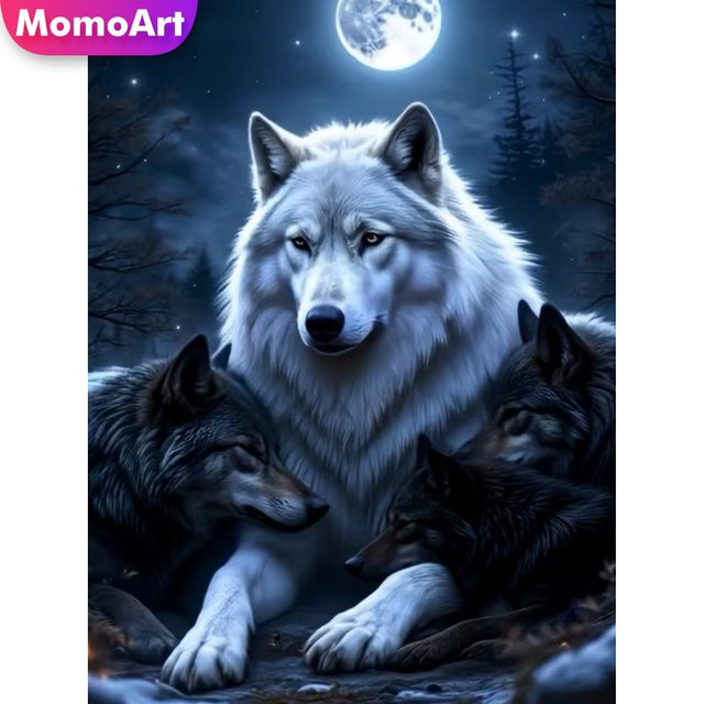 Momoart Diamant-Stickerei Wolf Tier-Gemälde als DIY Mosaik-Set in Blau - Bild 1
