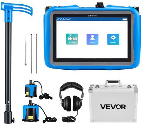 VEVOR Rohr-Wasserleckdetektor mit 7-Zoll-Touchscreen, 1 Hz – 10000 Hz Lecksuchgerät für unterirdische Rohrleitungen in Blau mit Sensor, Abhörstäben, Kopfhörer und Etui - Bild 1