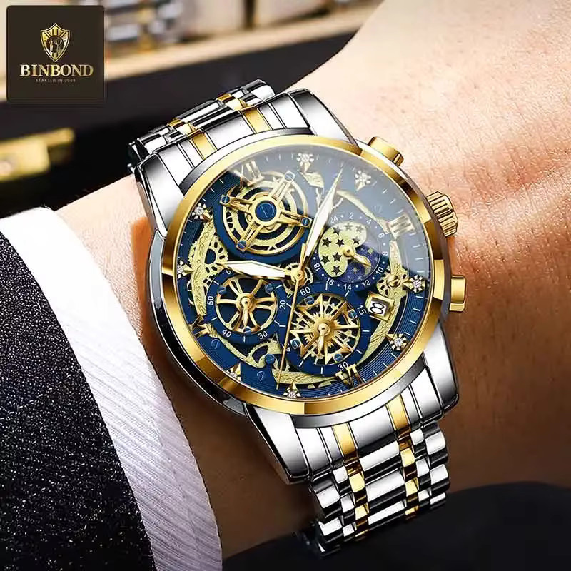 BINBOND Armbanduhr Chronograph, Quarz, Edelstahl, Silber, Herren - Bild 4