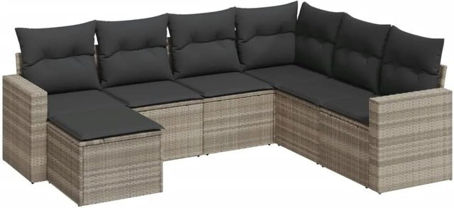 vidaXL 7-teilige Garten-Sofagarnitur aus Poly-Rattan mit Kissen in Hellgrau - Bild 1