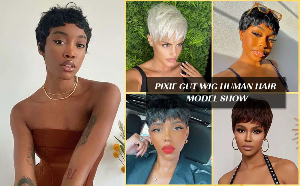 OYM HAIR Pixie-Perücke, Remy-Echthaar, gewellt, schwarz, Damen - Bild 3