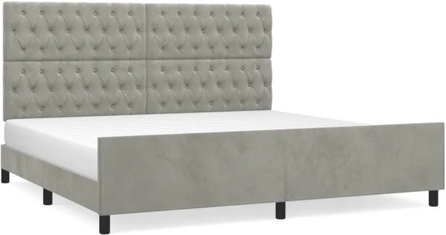 vidaXL Bettgestell mit Kopfteil aus Samt in Hellgrau, B/T/H: 200 x 200 x 206 cm - Bild 1