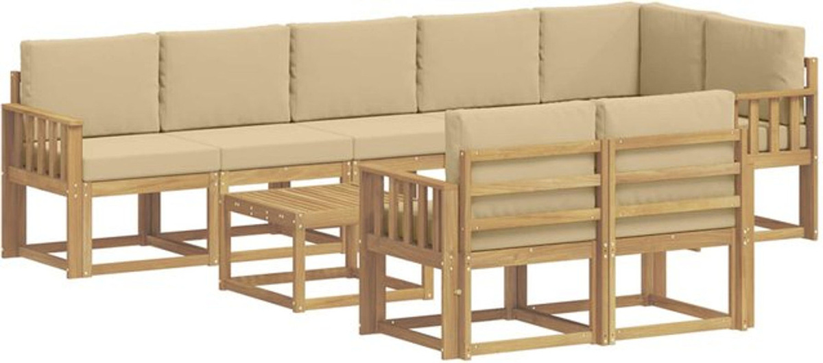 vidaXL Outdoor-Sofagarnitur aus Akazie mit 9-teiligem Set und Kissen in Weiß und Beige - Bild 1