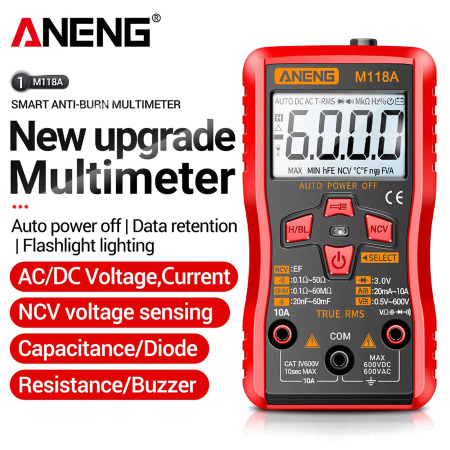ANENG M118A Mini-Digitalmultimeter in Rot mit 6000 Zählungen TRMS als Voltmeter, Amperemeter, Ohmmeter und Kapazitätsmesser für deine DIY-Elektrikreparaturen - Bild 5