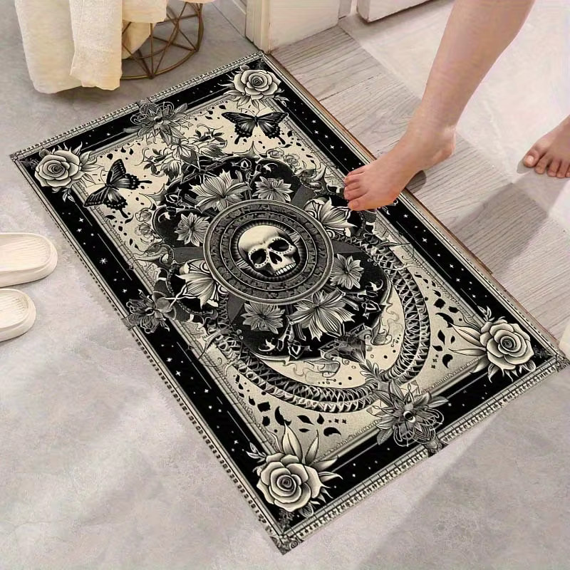 VIKAMA Gothic Skull Floral Fußmatte mit Rosen-Print, rutschfest und waschbar, Rechteckig, B/T: 60 x 40 cm, Multicolour - Bild 2