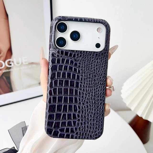 Stoßfeste Schutzhülle mit glänzendem Krokodilleder-Muster aus Kunstleder für iPhone 17 16 15 14 Pro Max und 17Air in Schwarz von YULIN-003 - Bild 1