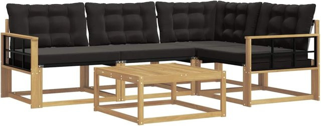 vidaXL Outdoor-Sofagarnitur aus Akazienholz in Schwarz und Weiß, 5-teiliges Lounge-Set mit Polstern und Couchtisch für Garten und Terrasse, B/T/H: 79 x 79 x 37 cm - Bild 1