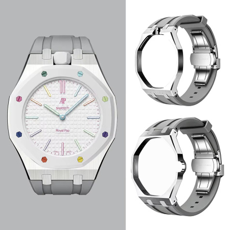 Swatch Ersatz-Mod-Kit Taschenuhr, Edelstahlgehäuse, Silikonkautschukarmband, Silber, Unisex