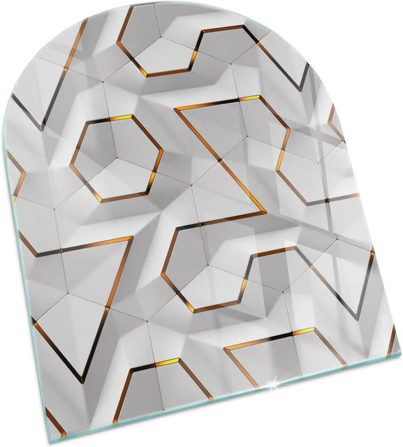 Tulup Glasplatte für Kaminöfen mit 3D-geometrischem Muster in Weiß, B/H: 80 x 70 cm - Bild 1