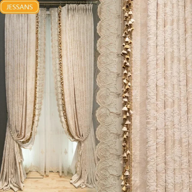 JESSANS Verdunkelungsvorhänge aus Jacquard-Chenille in Beige mit floralem Design - Bild 1