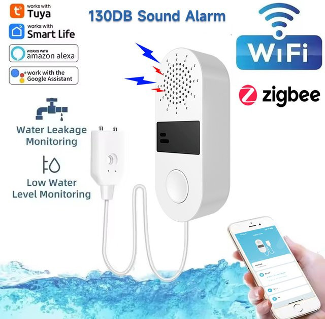 Tuya Smart Life WiFi Wasserleck-Sensor mit 130dB Alarm und App-Benachrichtigung, weißer Wasser- und Überschwemmungsmelder für deine Heimsicherheit - Bild 1
