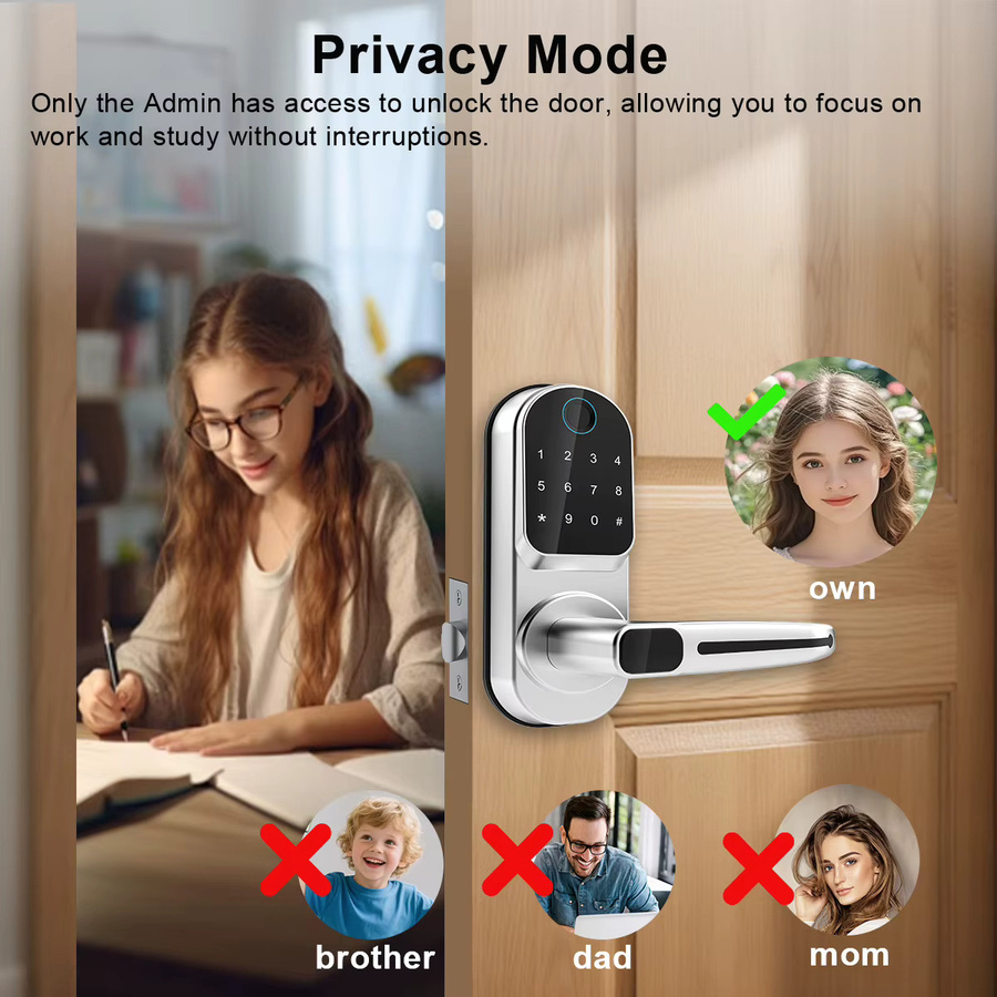 L.AOL.AU Wifi Smart Türschloss in Silber mit biometrischem Fingerabdruck, NFC, Passwort, Tastatur und USB-Notfallladegerät - Bild 4