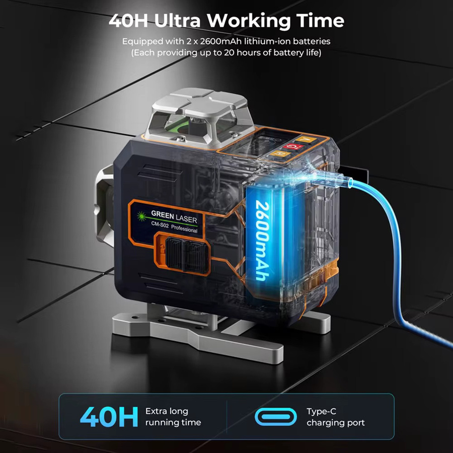CIGMAN CM-S02 16-Linien-Laser-Nivelliergerät mit 4x360 Grad, APP-Steuerung, LCD-Bildschirm und Akku in Braun - Bild 5