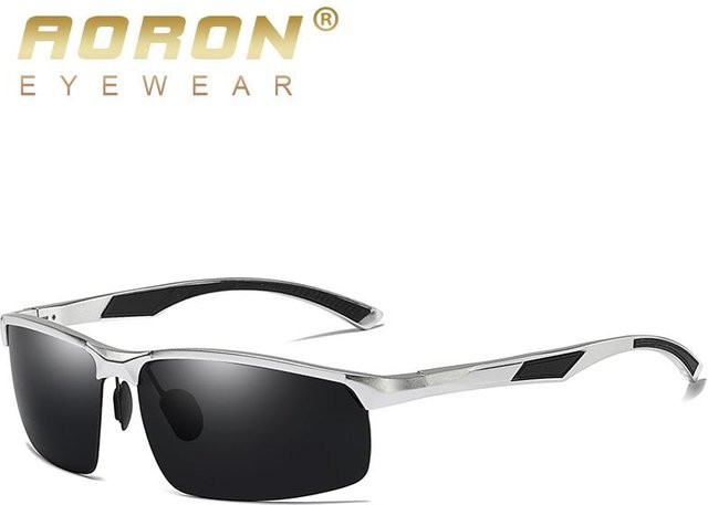 AORON Sportsonnenbrille, Herren, Halbrand, rechteckig, Aluminium, silber, polarisiert - Bild 1