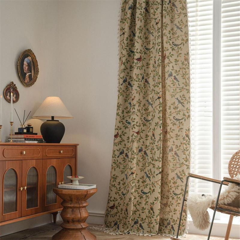 Boho-Vorhang mit Blumen- und Vogelmotiv von Big House decor, halbtransparentes Jacquard-Textil in Multicolour mit Quastenbesatz, Breite: 150 cm, Höhe: 160 cm - Bild 2