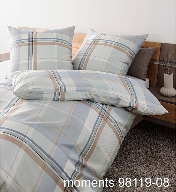 Janine Mako-Satin Bettwäsche Moments aus Baumwolle mit floralem Vintage-Design in Blau, Grün und Lila - Bild 1